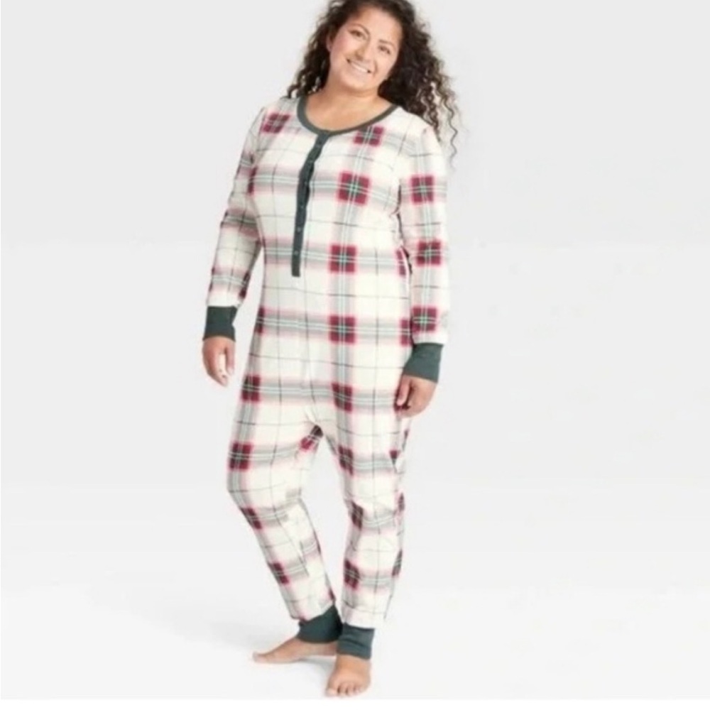 Hearth & Hand Magnolia Christmas Plaid Union Suit Pajamas NWT Large‎